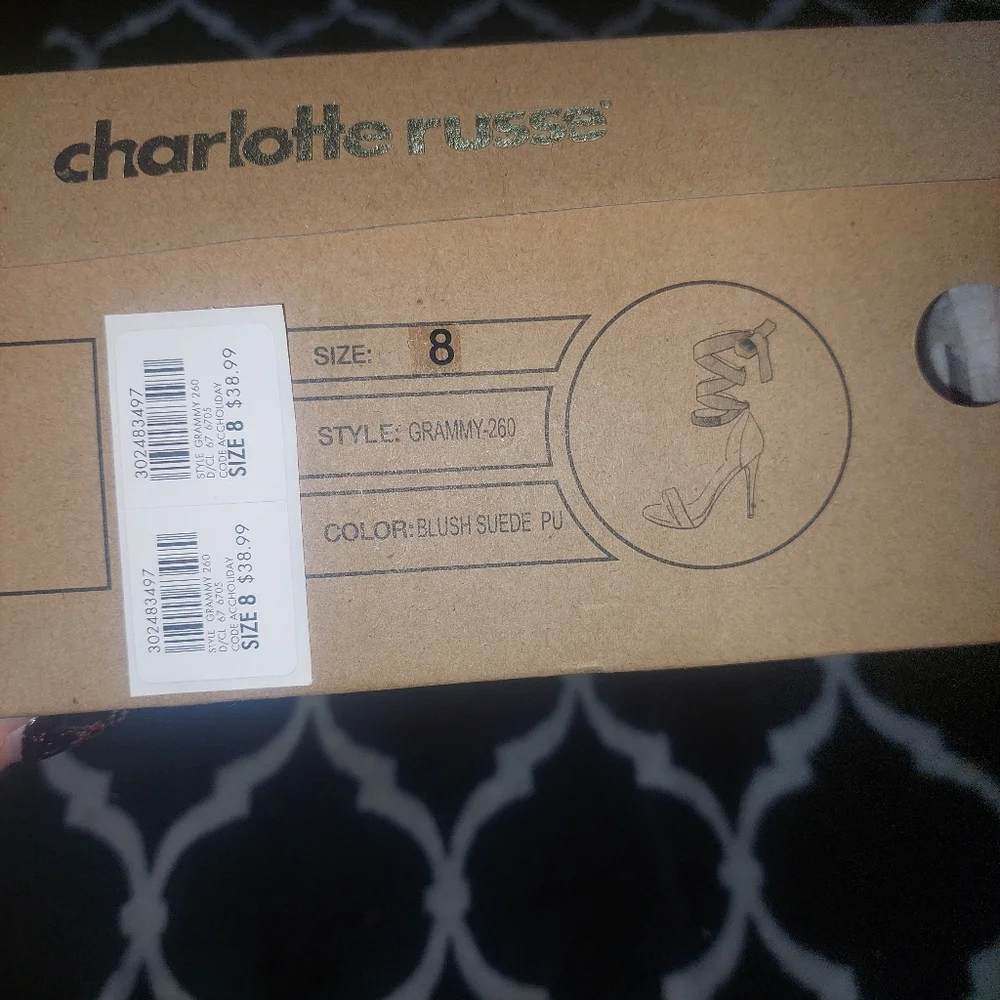 NIB‎ Charlotte Russe blush suede ankle wrap sandal size 8